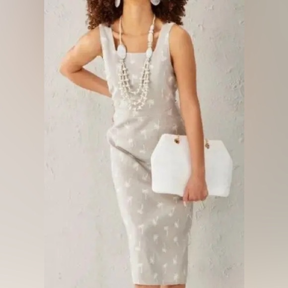 Charlie Paige Sleeveless Palm Tree Print Linen blend Cut out back dress L - Picture 1 of 8